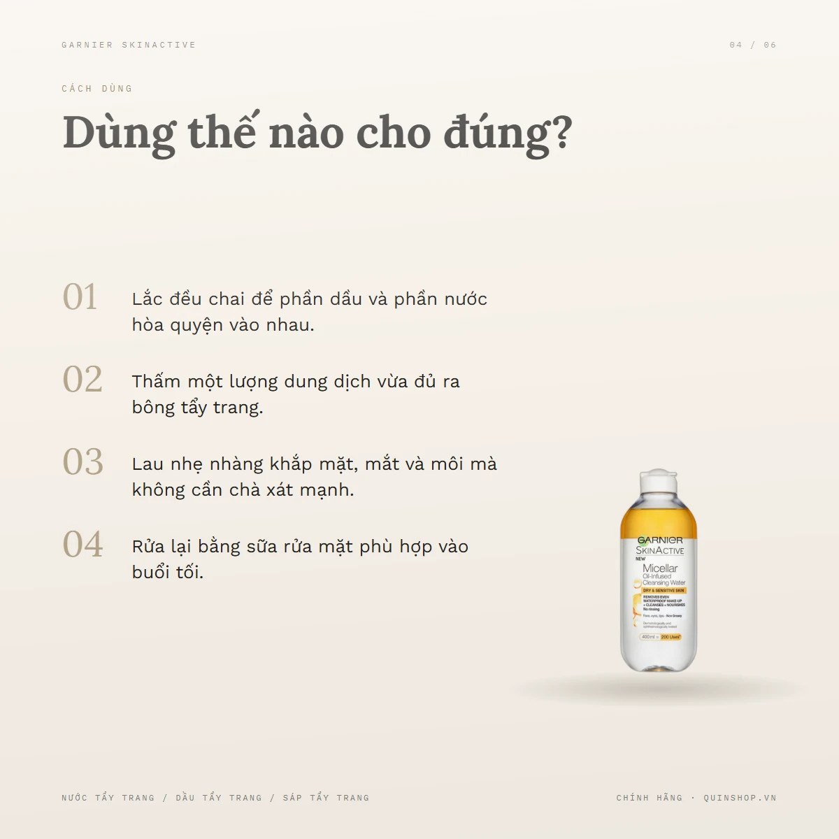 Tẩy Trang Garnier Skin Active Oil Infused Micellar Cleansing Water — Dùng vào buổi nào và bao lâu một lần?