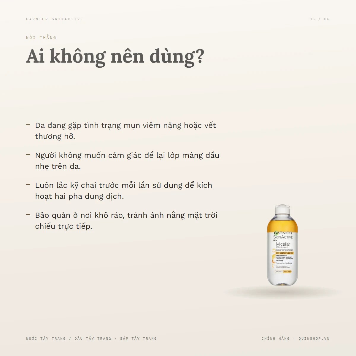 Tẩy Trang Garnier Skin Active Oil Infused Micellar Cleansing Water — Ai không nên dùng?