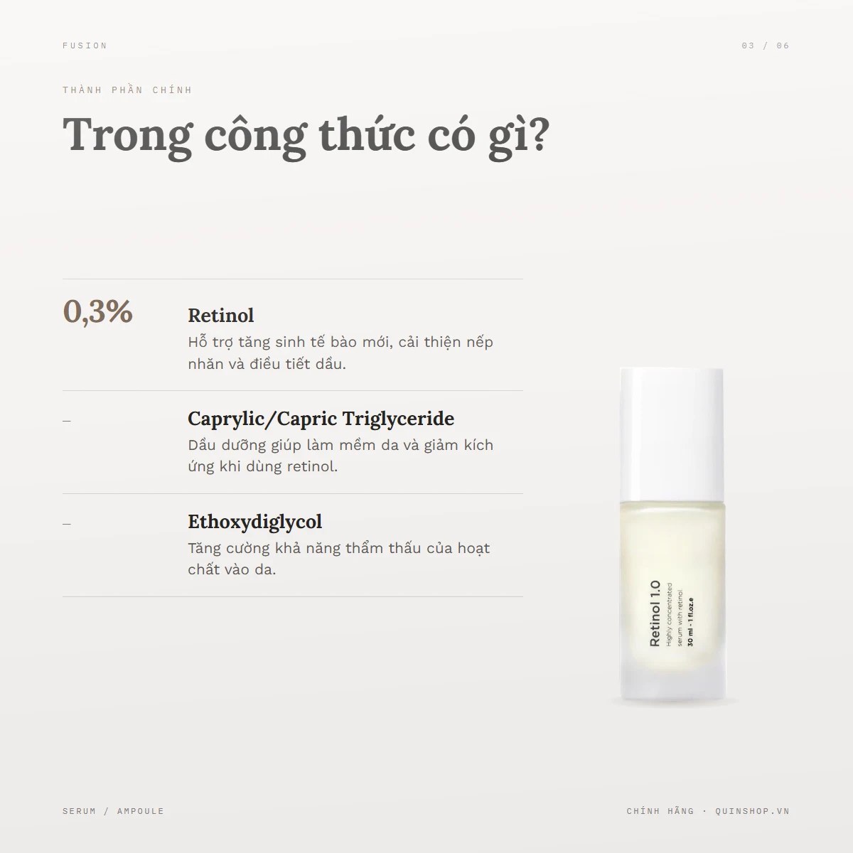 Tinh Chất Chống Lão Hoá Fusion Meso Retinol 1.0 — Nồng độ hoạt chất trong serum Fusion có gì đặc biệt?