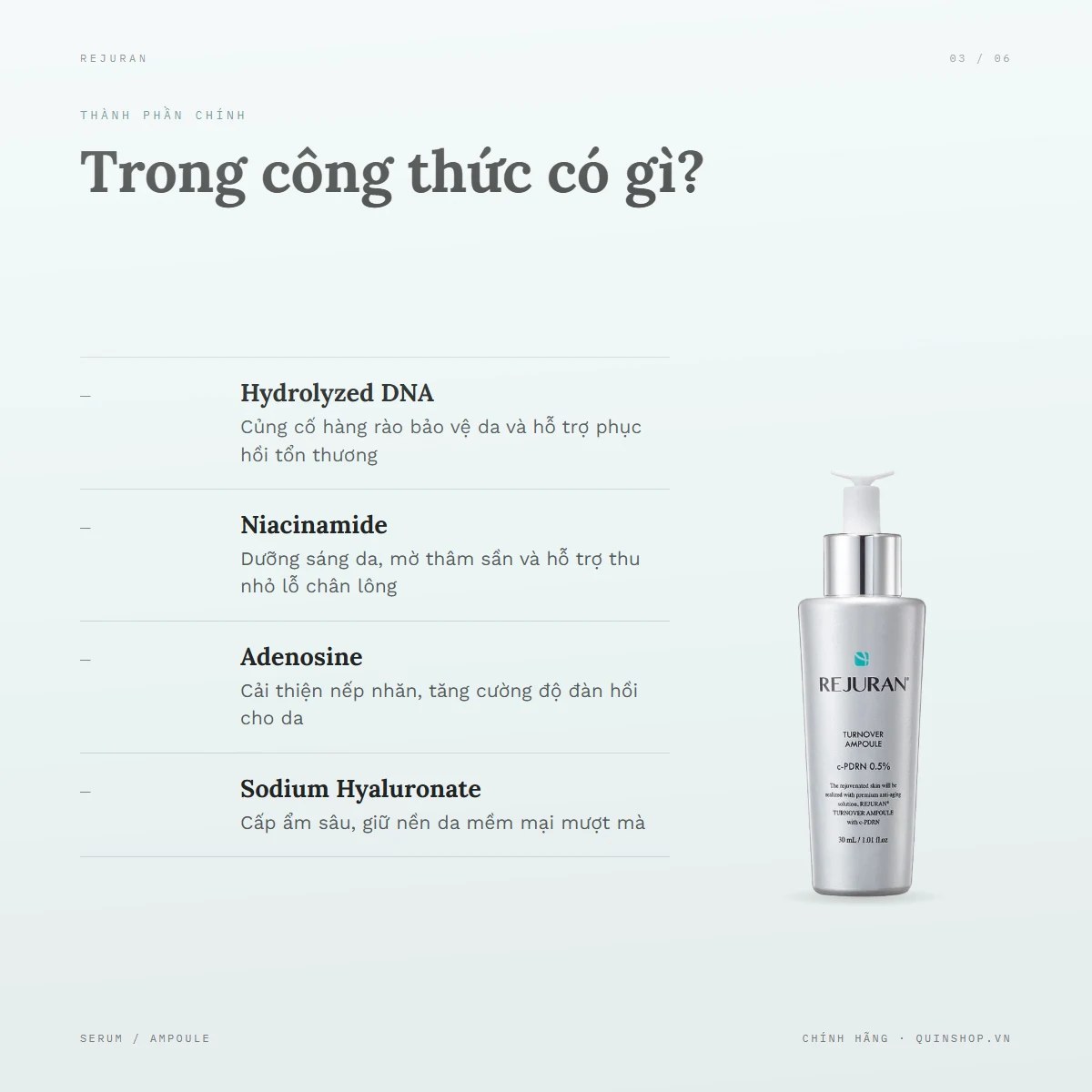 Tinh Chất Dưỡng Da Rejuran Turnover Ampoule — Bảng thành phần có gì đáng chú ý?