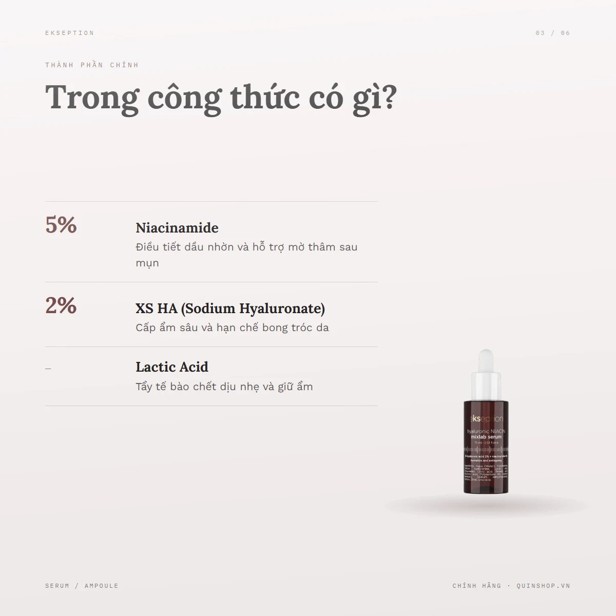 Tinh Chất Ekseption Hyaluronic Niacin Mixlab Serum 1 — Thành phần chính mang lại công dụng gì?