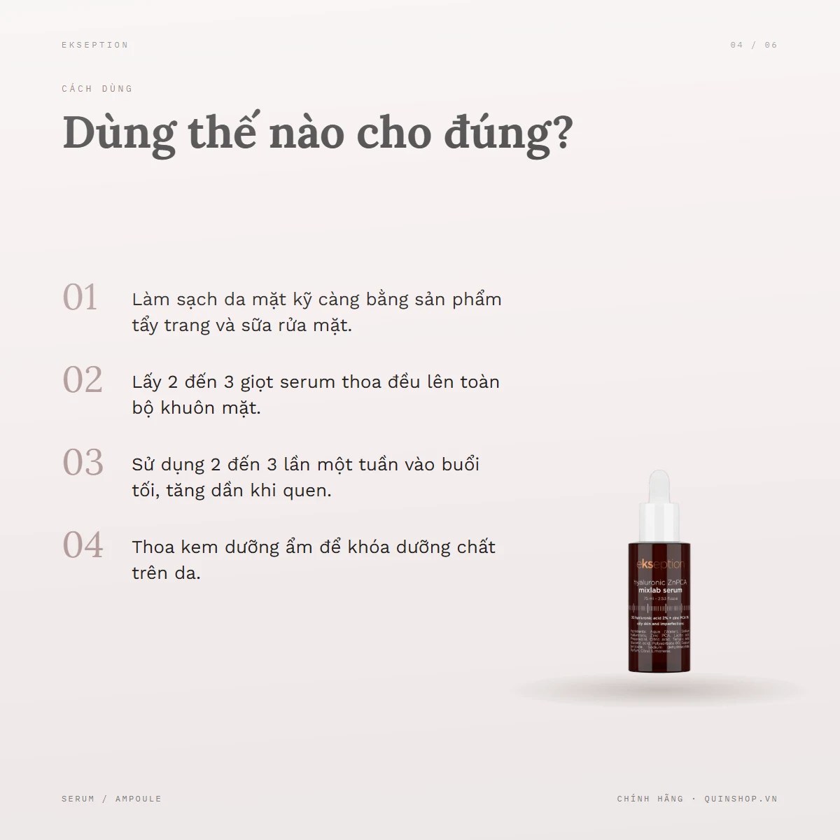 Tinh Chất Ekseption Hyaluronic ZnPCA Mixlab Serum 2 — Dùng vào buổi nào và bao lâu một lần?
