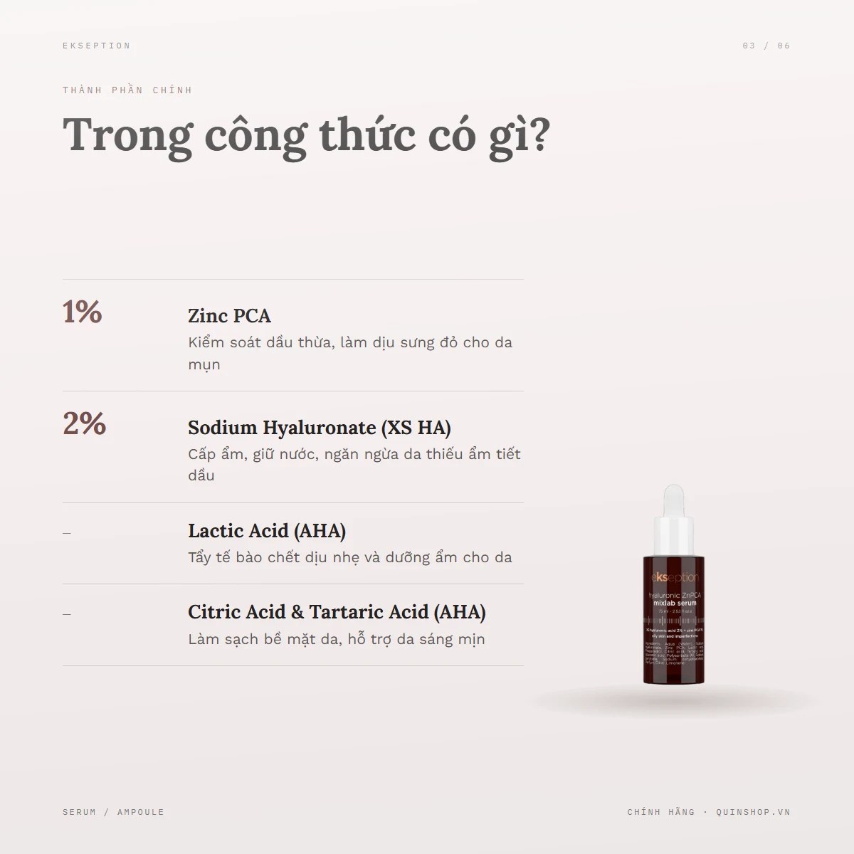 Tinh Chất Ekseption Hyaluronic ZnPCA Mixlab Serum 2 — Bảng thành phần có gì đáng chú ý?