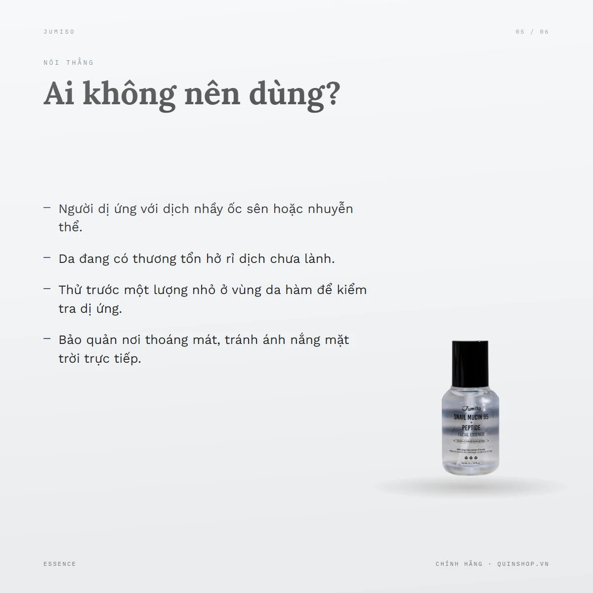 Tinh Chất Jumiso Snail Mucin 95 + Peptide Facial Essence 2 — Ai không nên dùng?