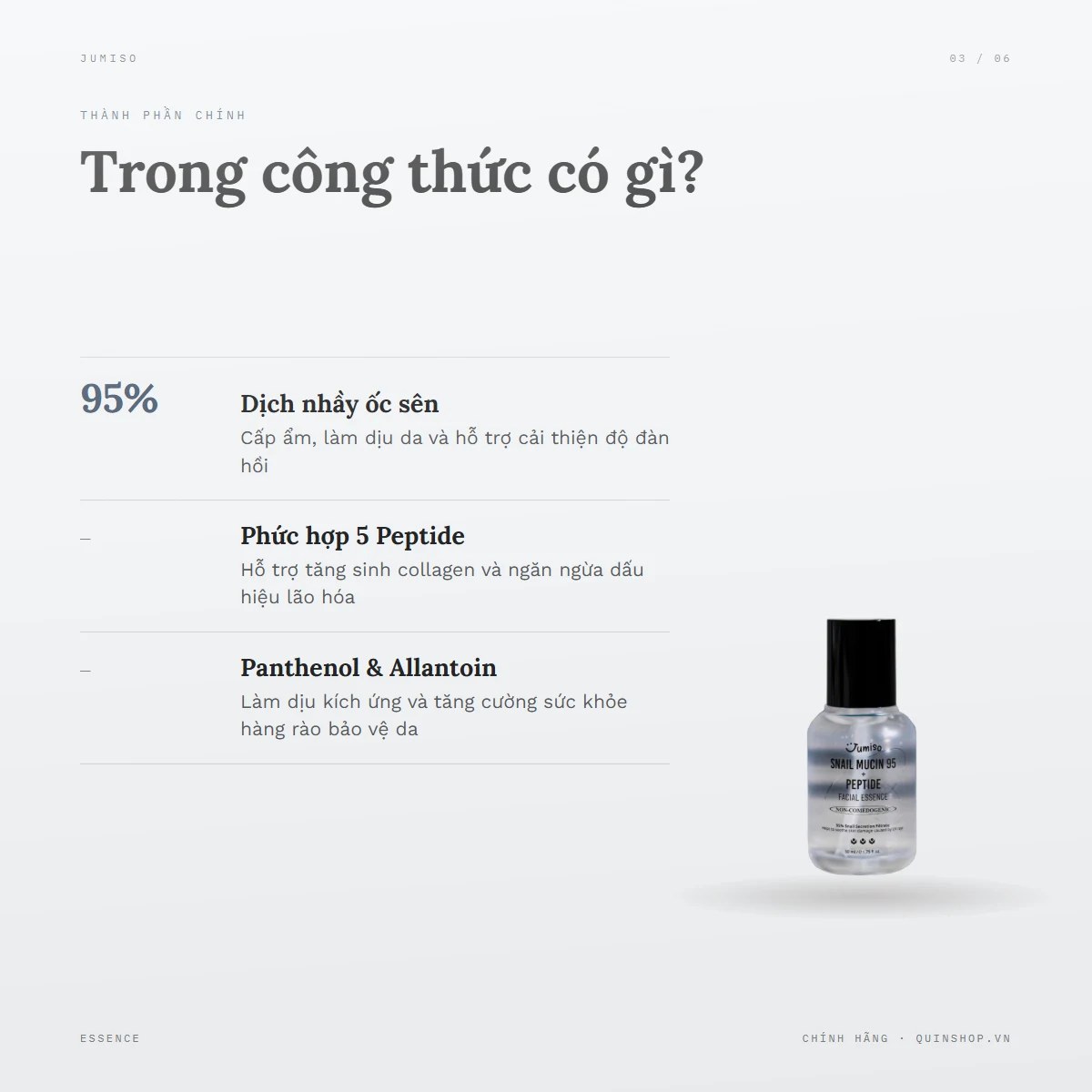 Tinh Chất Jumiso Snail Mucin 95 + Peptide Facial Essence 2 — Bảng thành phần có gì đáng chú ý?