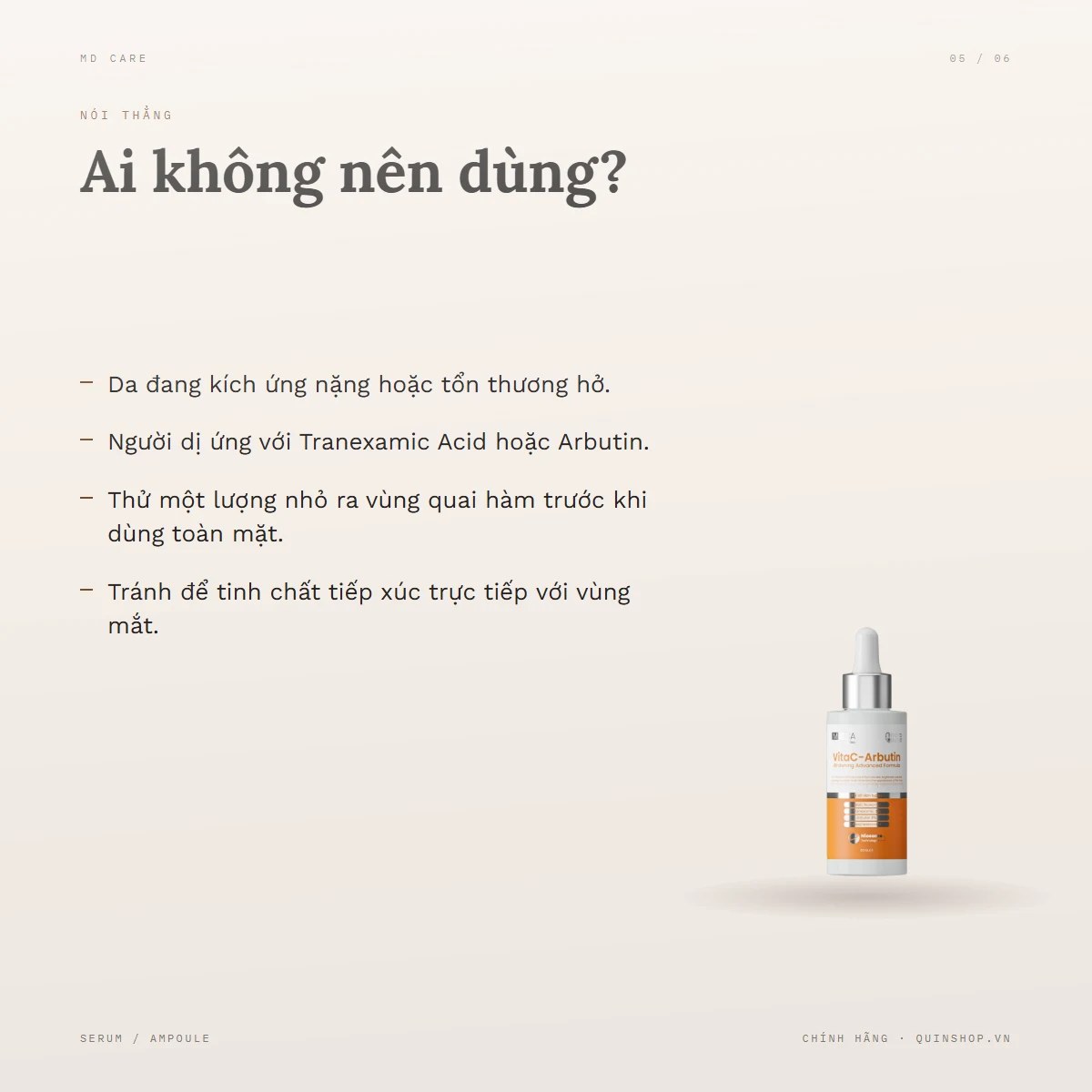 Tinh Chất MD Care VitaC Arbutin Serum Whitening Advanced Formula — Ai không nên dùng?