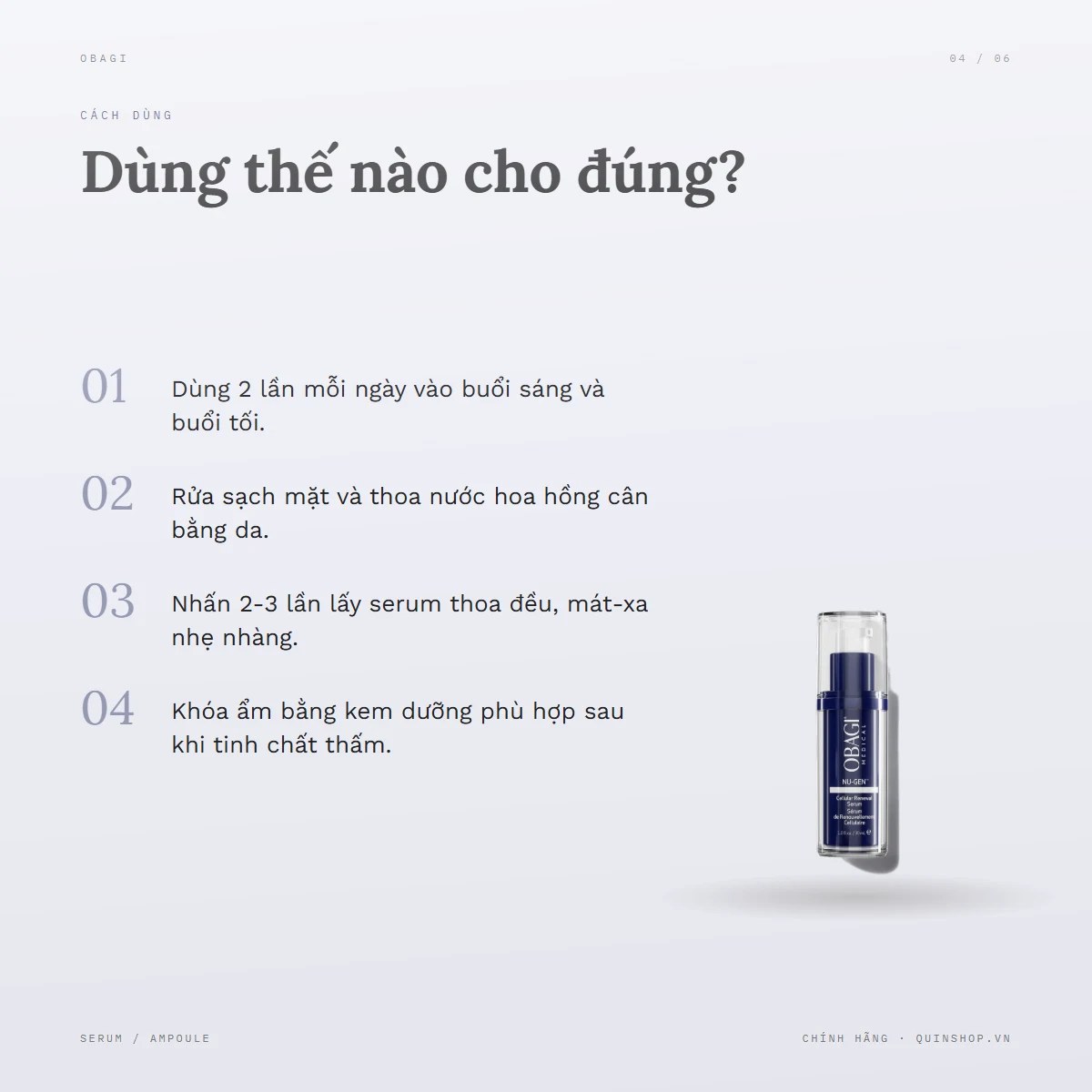 Tinh Chất Obagi Medical Nu-Gen™ Cellular Renewal Serum — Dùng vào buổi nào và bao lâu một lần?