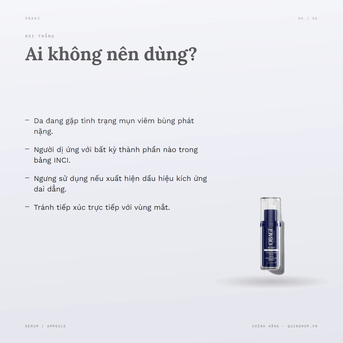 Tinh Chất Obagi Medical Nu-Gen™ Cellular Renewal Serum — Ai không nên dùng?