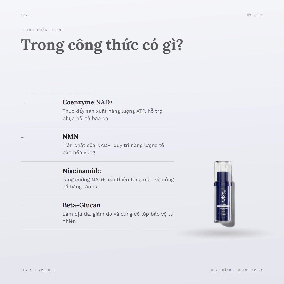 Tinh Chất Obagi Medical Nu-Gen™ Cellular Renewal Serum — Bảng thành phần có gì đáng chú ý?