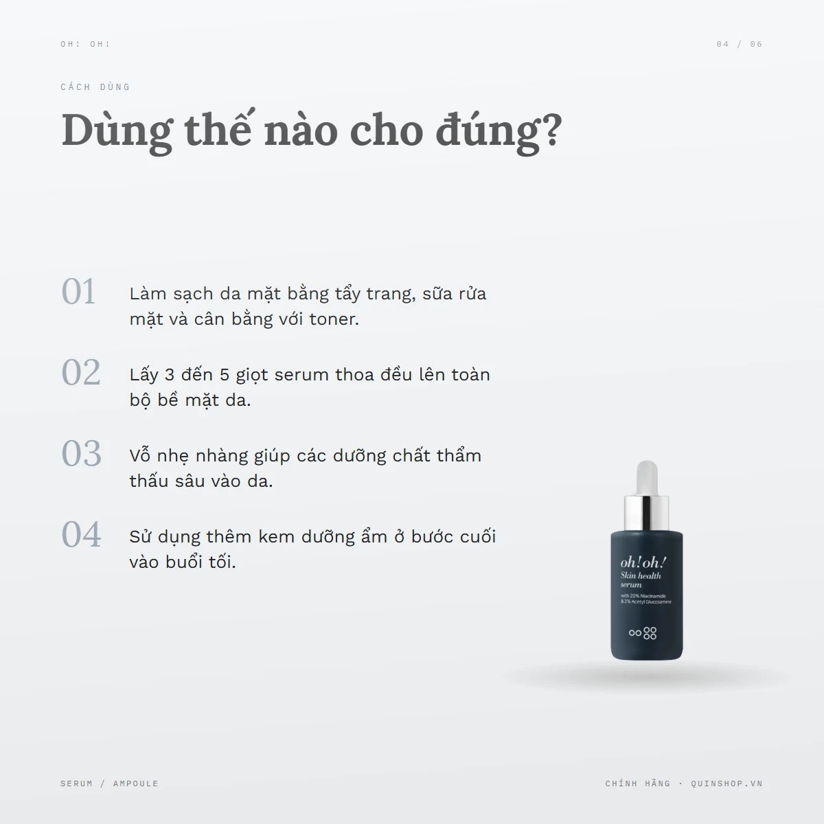 Tinh Chất Oh! Oh! Skin Health Serum With 20% Niacinamide — Dùng vào buổi nào và bao lâu một lần?