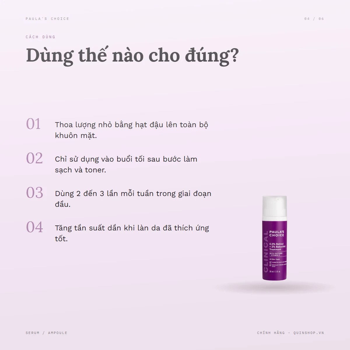 Tinh Chất Paula's Choice Clinical 0.3% Retinol + 2% Bakuchiol Treatment — Dùng vào buổi nào và bao lâu một lần?