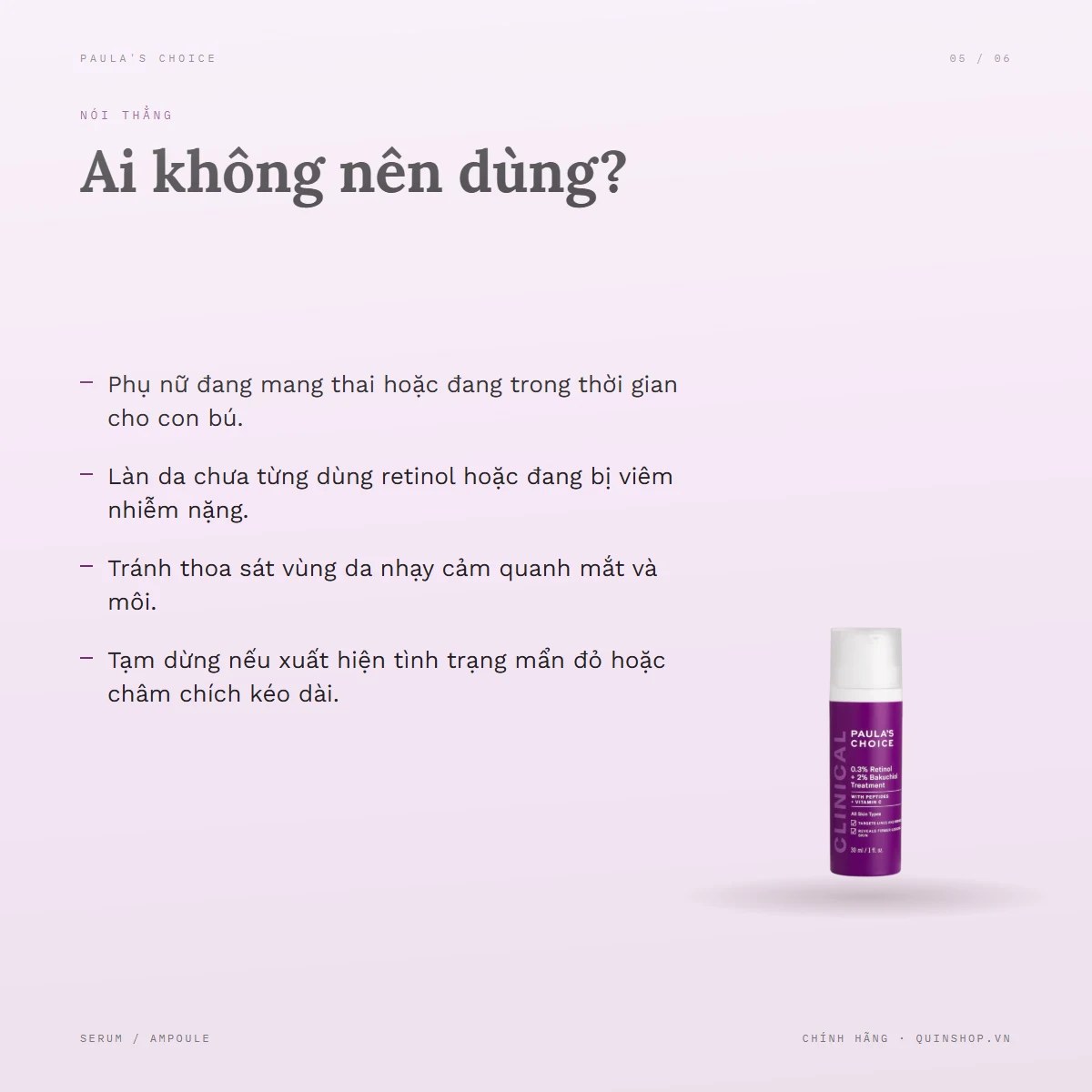 Tinh Chất Paula's Choice Clinical 0.3% Retinol + 2% Bakuchiol Treatment — Ai không nên dùng?