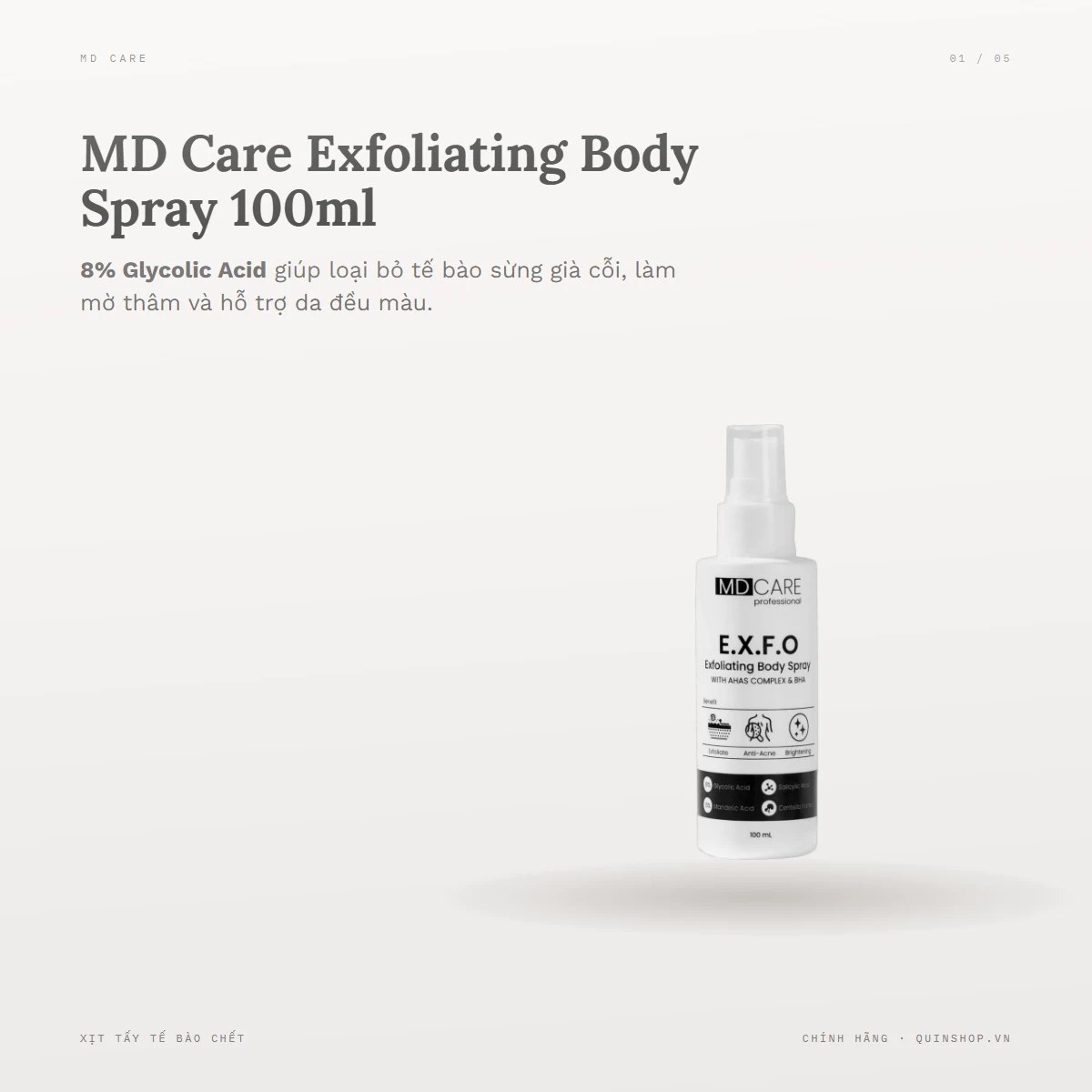 Xịt Tẩy Tế Bào Chết MD Care Exfoliating Body Spray