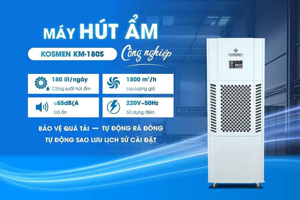 Máy hút ẩm Kosmen KM-180S công suất mạnh mẽ, tiết kiệm điện năng