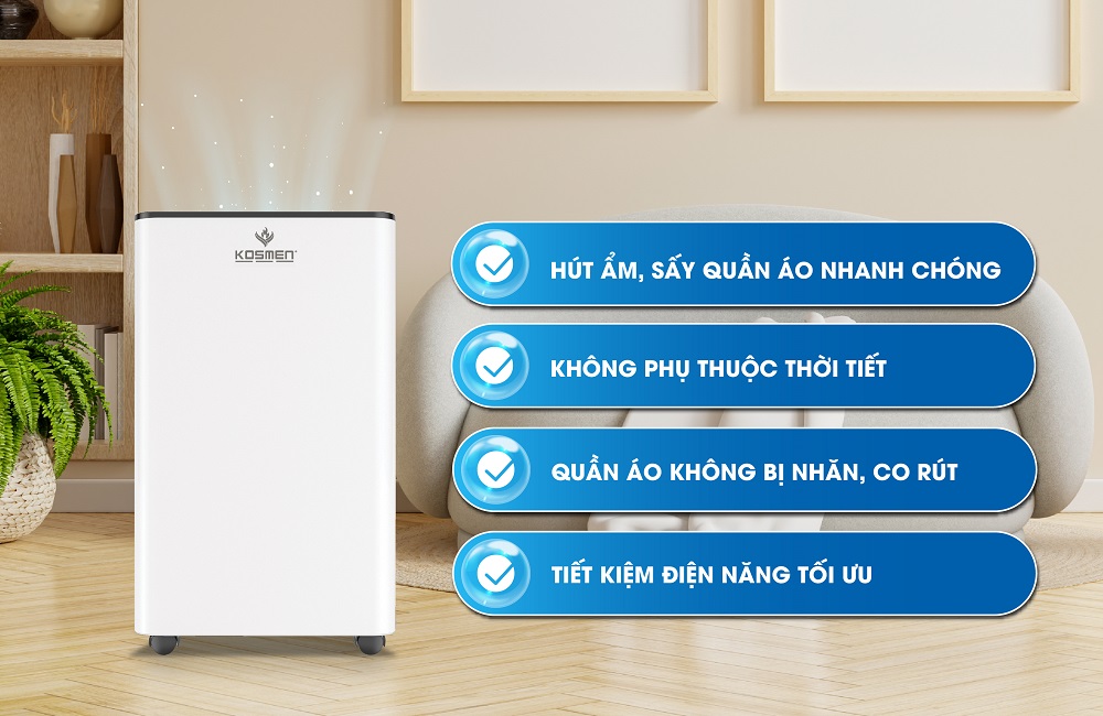 Những lợi ích khi sấy quần áo bằng máy hút ẩm Kosmen KM-60S 