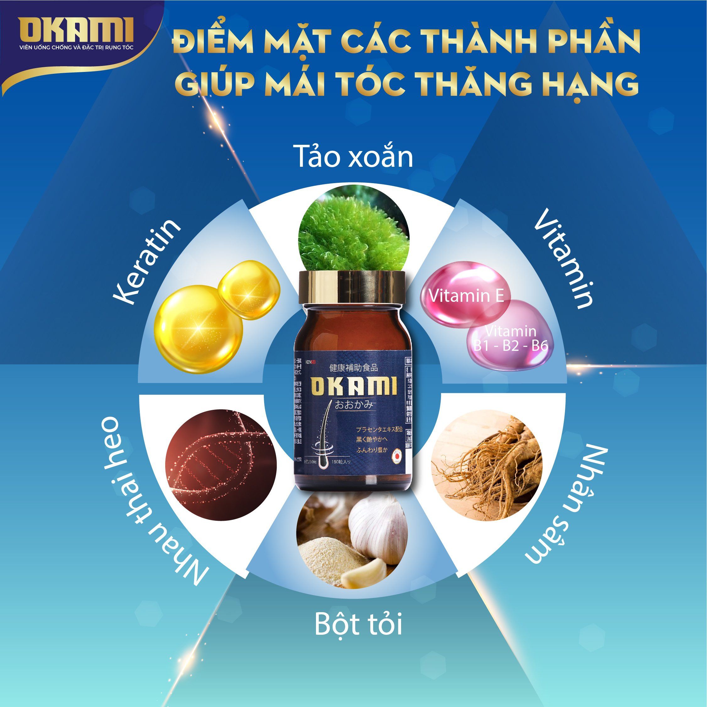 Viên Uống Giảm Rụng Tóc, Mọc Tóc, Phục Hồi Tóc Okami Nhật Bản 180 Viên Befoyo