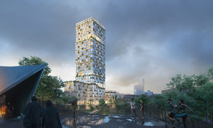 Tòa nhà lai gỗ bê tông cao gần 100 m