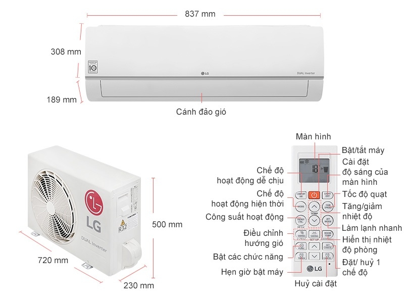 Thông số kỹ thuật Máy lạnh LG Inverter 1.5 HP V13ENS1