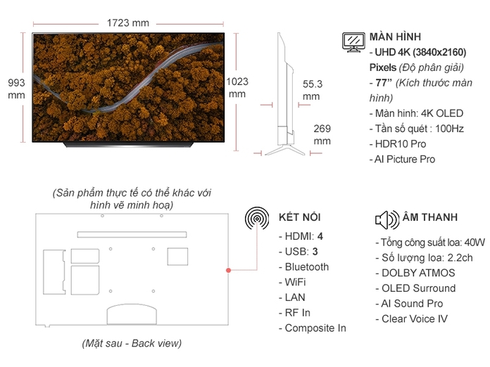 Thông số kỹ thuật Smart Tivi OLED LG 4K 77 inch 77CXPTA