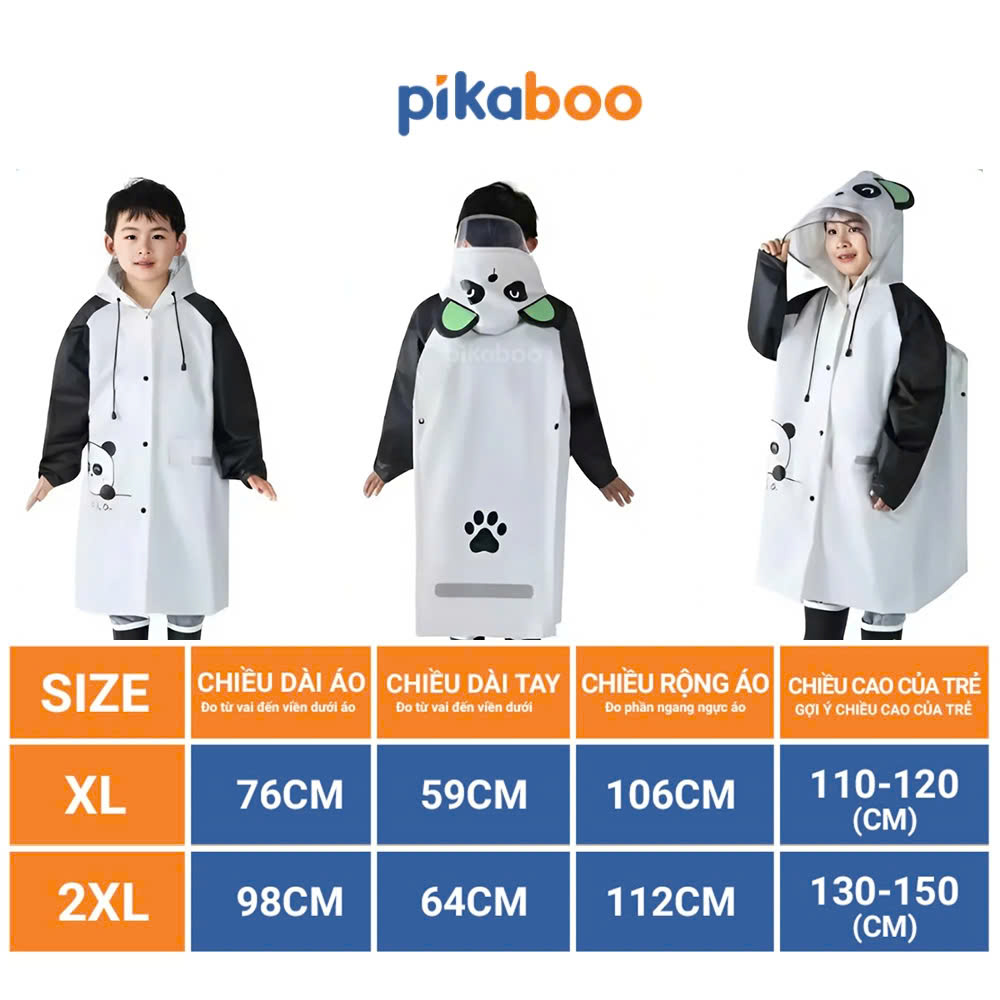 Áo mưa trẻ em cao cấp Pikaboo, chất liệu Eva dày dặn chống thấm nước tốt, họa tiết dễ thương cho bé