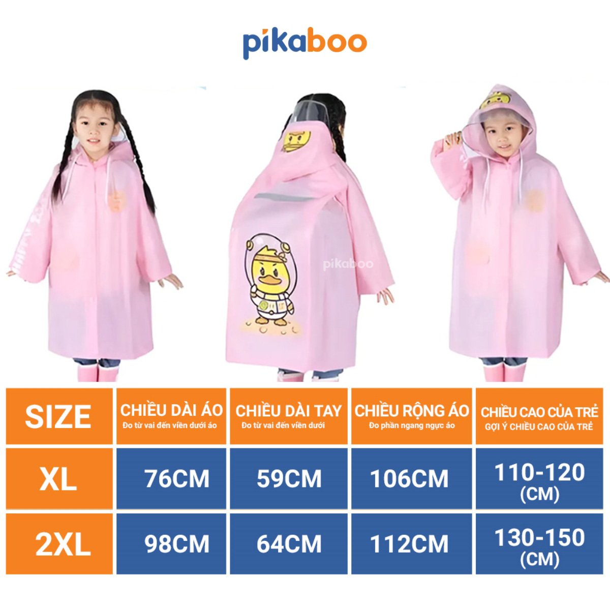 Áo mưa trẻ em cao cấp Pikaboo, chất liệu Eva dày dặn chống thấm nước tốt, họa tiết dễ thương cho bé