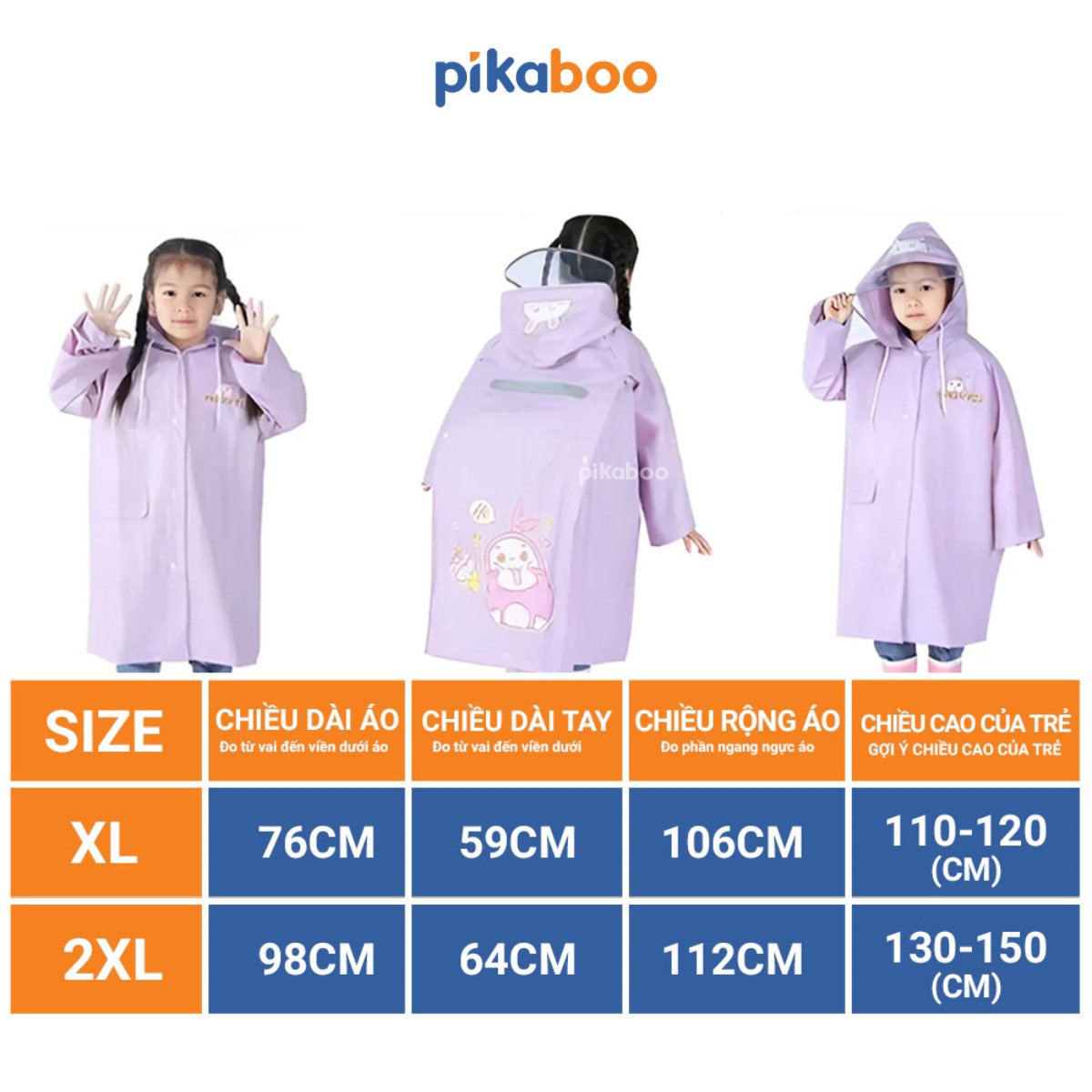Áo mưa trẻ em cao cấp Pikaboo, chất liệu Eva dày dặn chống thấm nước tốt, họa tiết dễ thương cho bé