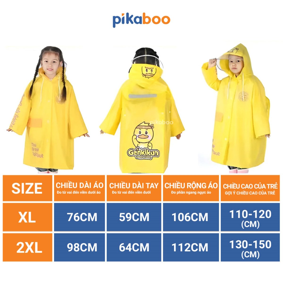 Áo mưa trẻ em cao cấp Pikaboo, chất liệu Eva dày dặn chống thấm nước tốt, họa tiết dễ thương cho bé
