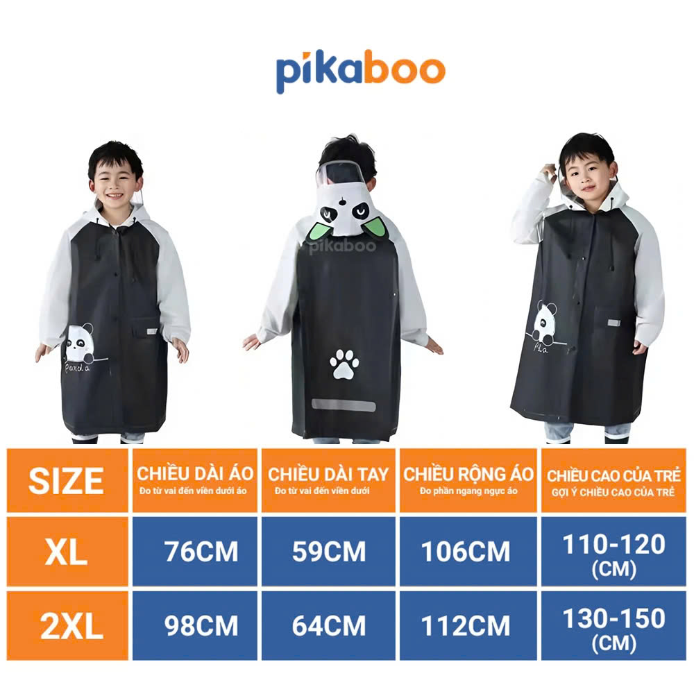 Áo mưa trẻ em cao cấp Pikaboo, chất liệu Eva dày dặn chống thấm nước tốt, họa tiết dễ thương cho bé