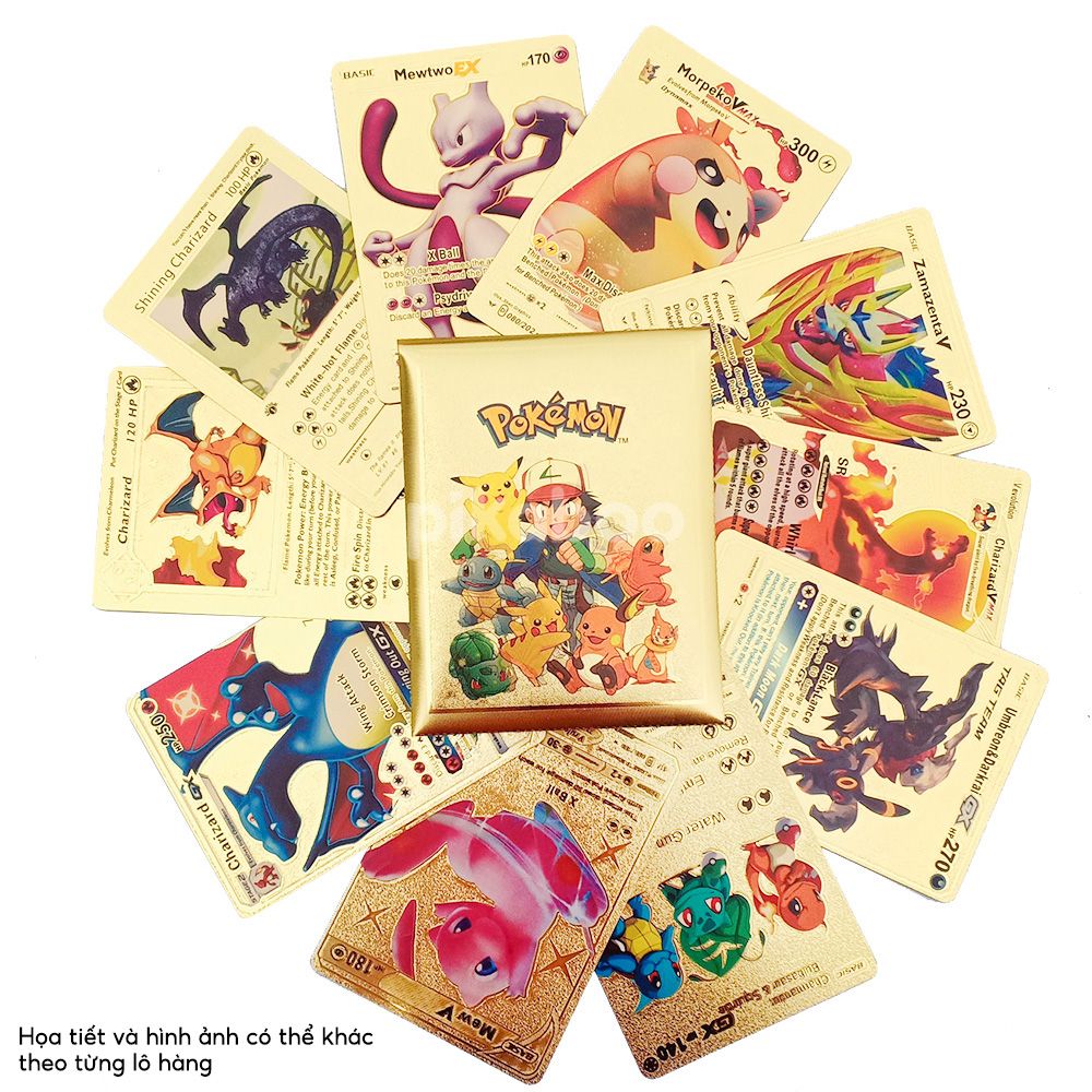 Thẻ bài Pokemon bộ 10 thẻ bài màu vàng kim cao cấp