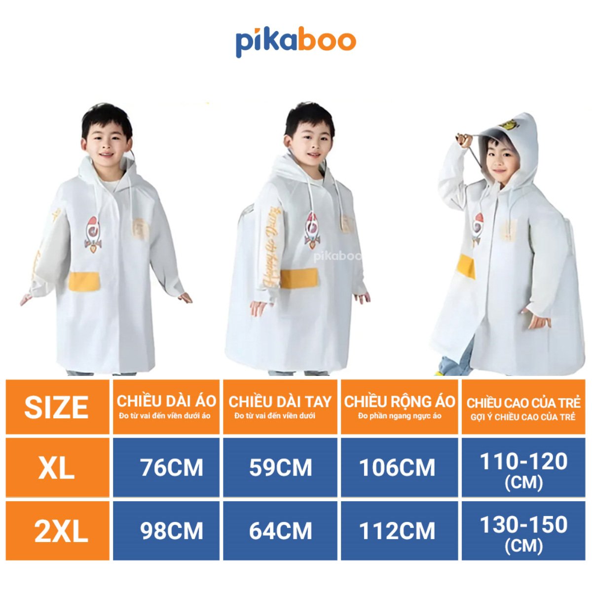 Áo mưa trẻ em cao cấp Pikaboo, chất liệu Eva dày dặn chống thấm nước tốt, họa tiết dễ thương cho bé