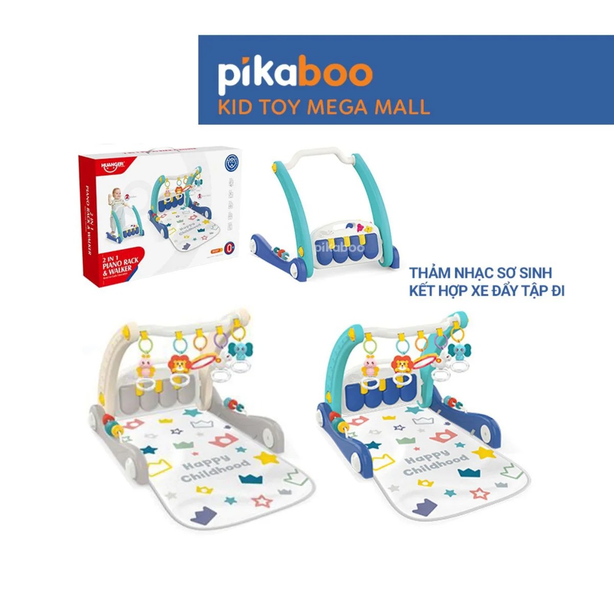 Đồ chơi thảm nhạc  2 trong 1 thảm nhạc kết hợp xe đẩy tập đi Pikaboo