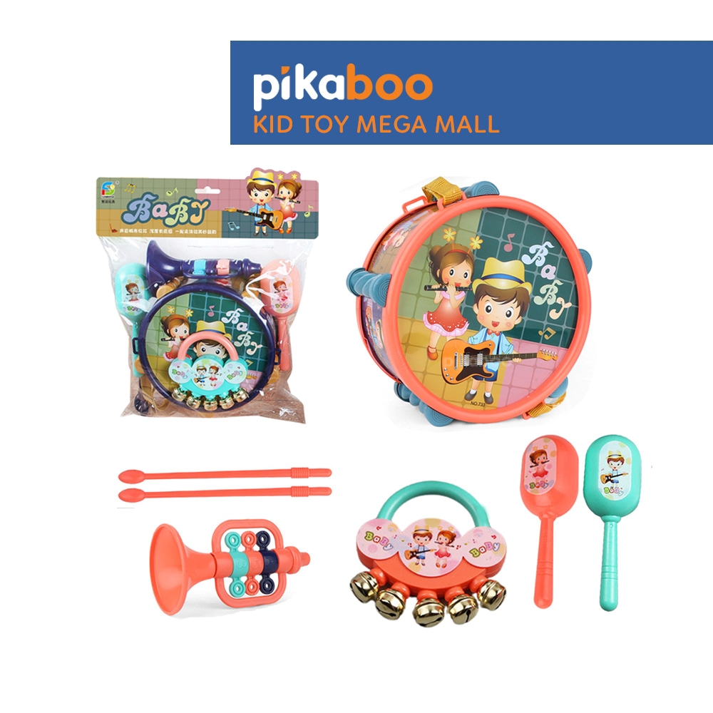 Đồ chơi trung thu bộ trống kèn Pikaboo có mẫu kèm xúc xắc và kèn, chất liệu nhựa an toàn cho trẻ