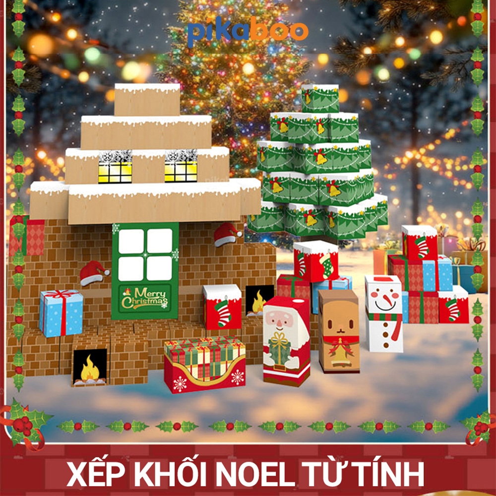 Bộ xếp hình khối nam châm hoạt cảnh Noel Pikaboo 68 chi tiết