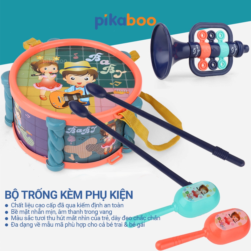 Đồ chơi trung thu bộ trống kèn Pikaboo có mẫu kèm xúc xắc và kèn, chất liệu nhựa an toàn cho trẻ