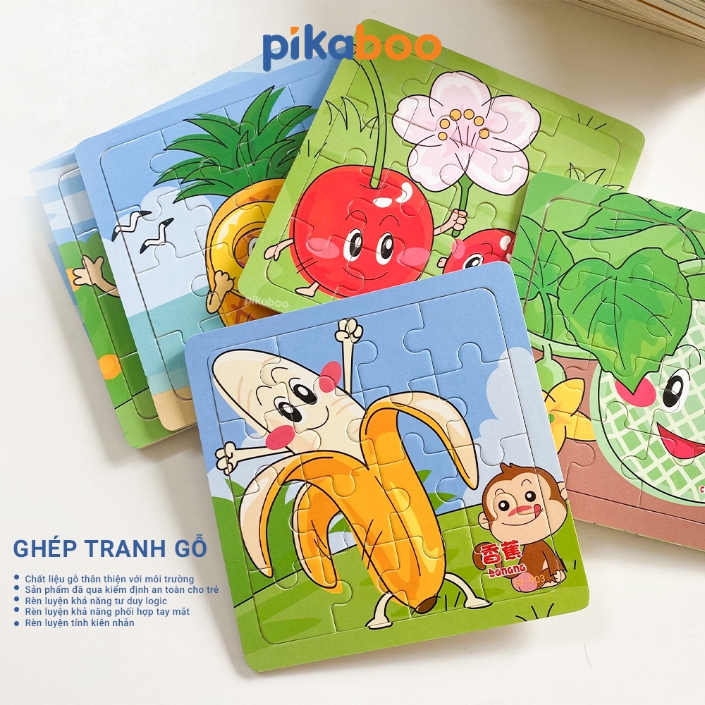 Bộ tranh ghép hình bằng gỗ Pikaboo đa dạng các chủ đề cho bé