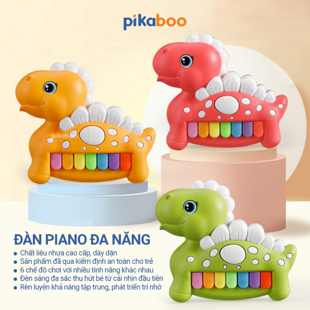 Đồ chơi đàn piano khủng long cao cấp Pikaboo, âm thanh vui nhộn, chất liệu nhựa an toàn cho bé