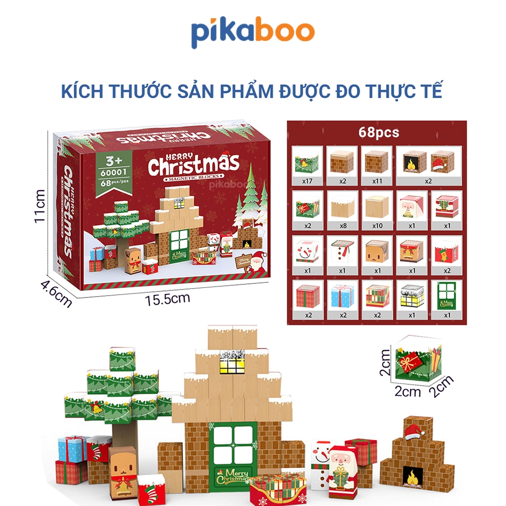 Bộ xếp hình khối nam châm hoạt cảnh Noel Pikaboo 68 chi tiết