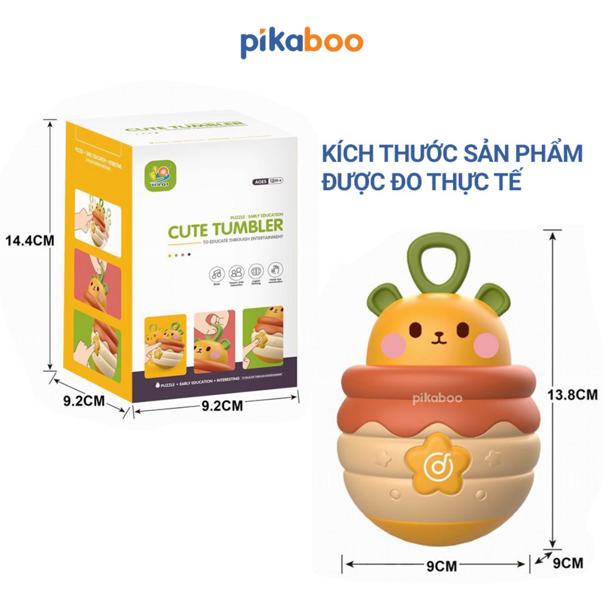 Đồ chơi lật đật gấu phát nhạc Pikaboo, có đèn sáng và âm thanh vui nhộn, chất liệu an toàn cho bé