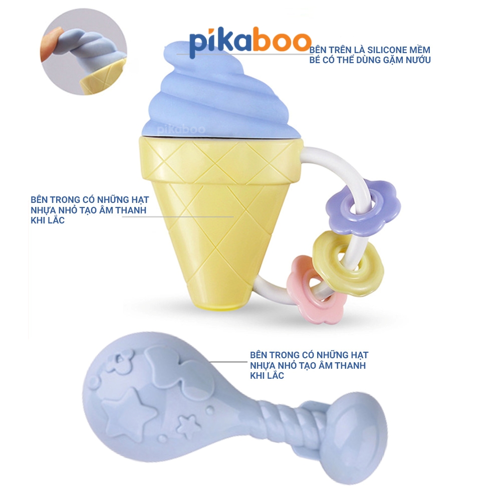 Bộ xúc xắc gặm nướu cao cấp 8 món Pikaboo, xúc xắc kết hợp silicone mềm cao cấp an toàn cho bé