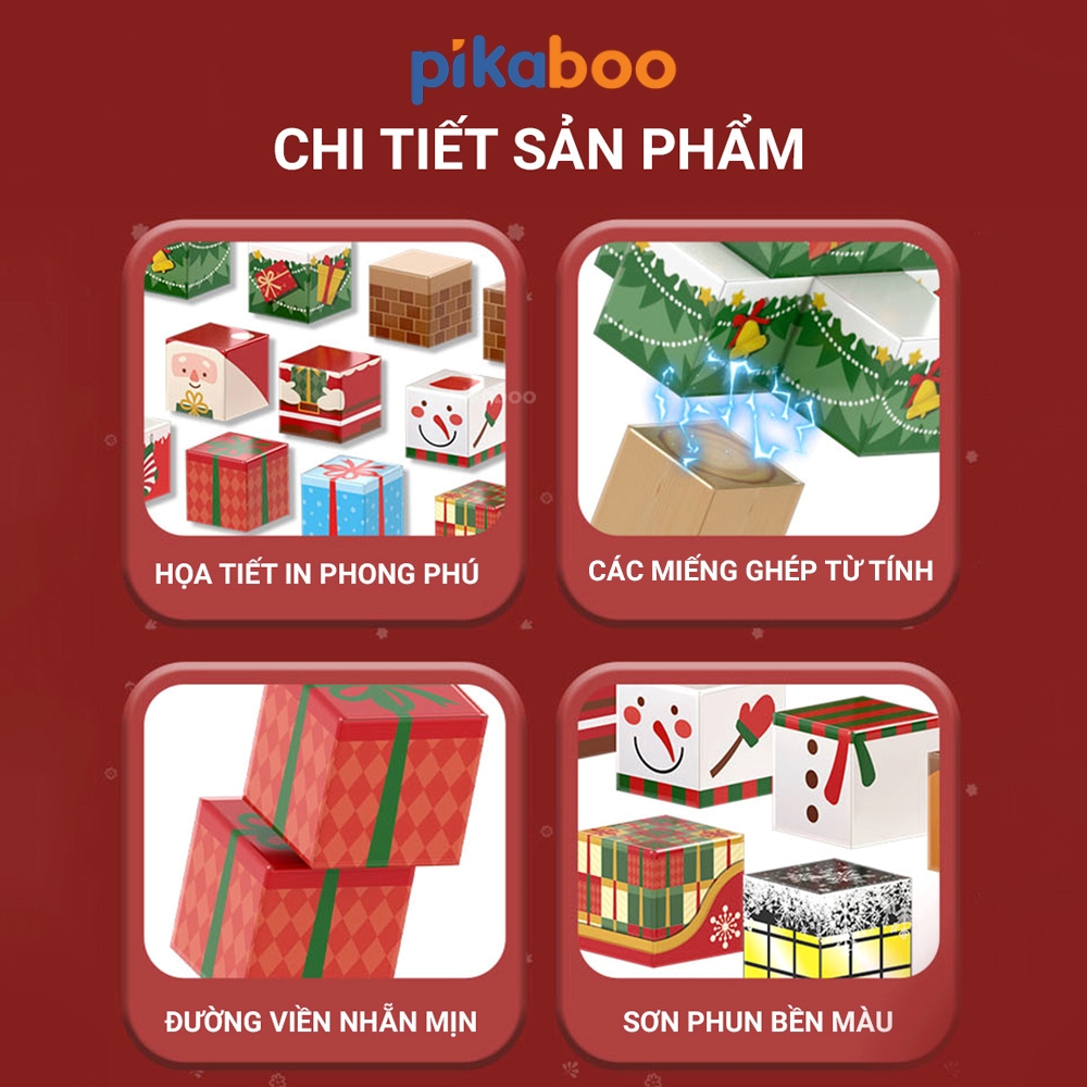 Bộ xếp hình khối nam châm hoạt cảnh Noel Pikaboo 68 chi tiết