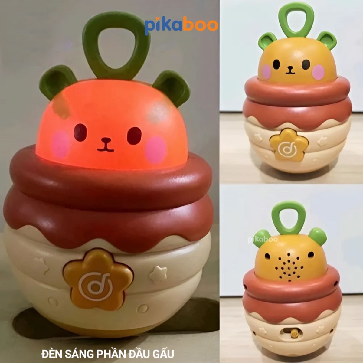 Đồ chơi lật đật gấu phát nhạc Pikaboo, có đèn sáng và âm thanh vui nhộn, chất liệu an toàn cho bé