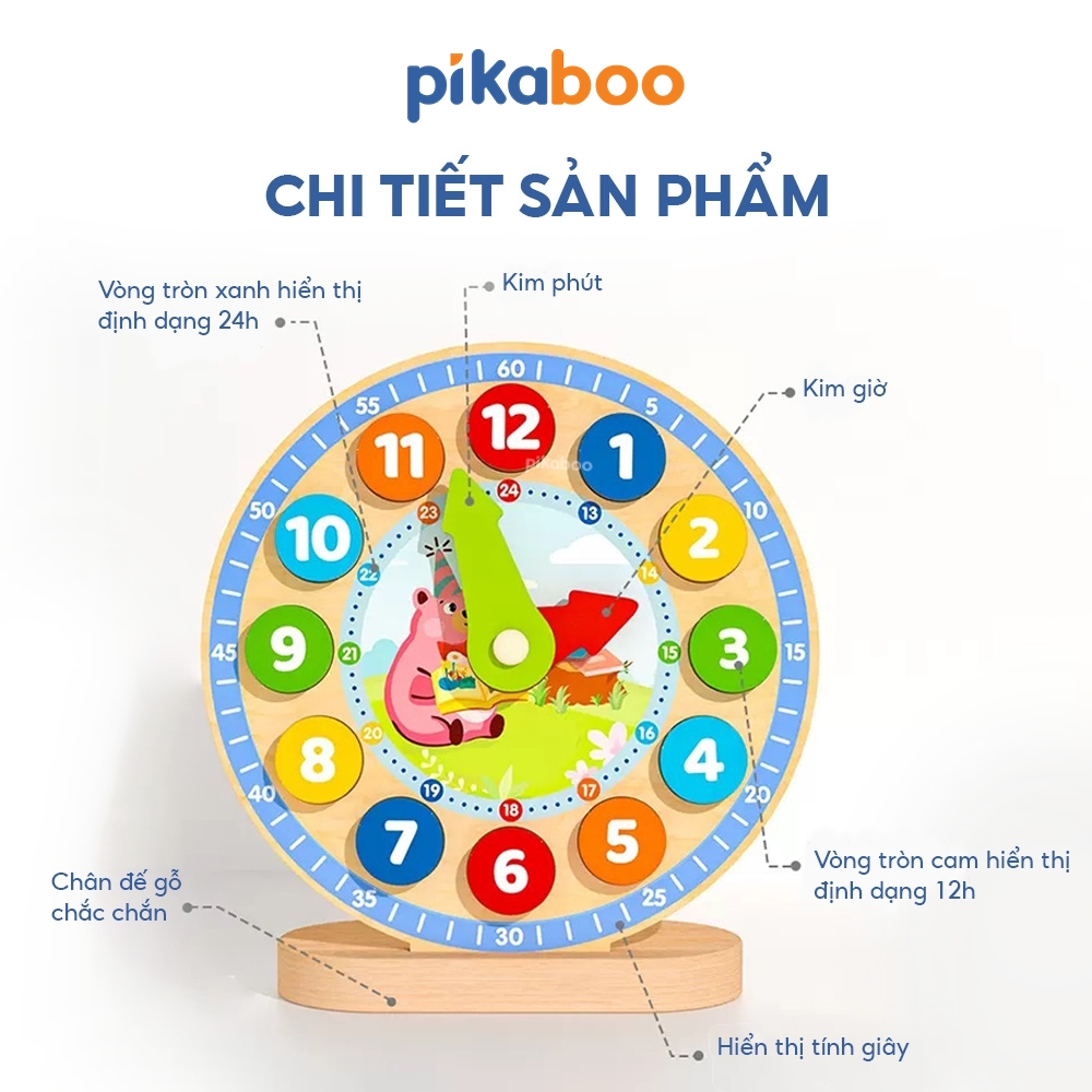 Đồ chơi giáo dục đồng hồ số học gỗ Pikaboo