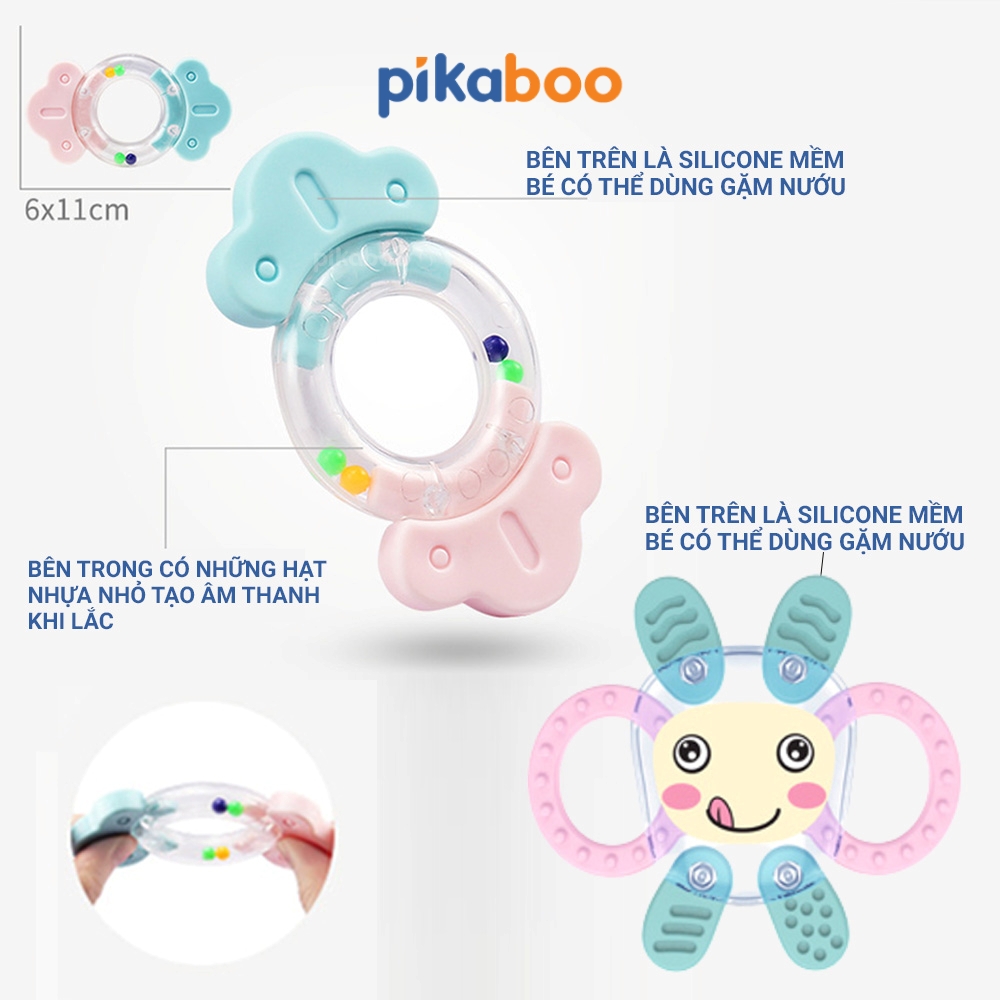Bộ xúc xắc gặm nướu cao cấp 8 món Pikaboo, xúc xắc kết hợp silicone mềm cao cấp an toàn cho bé