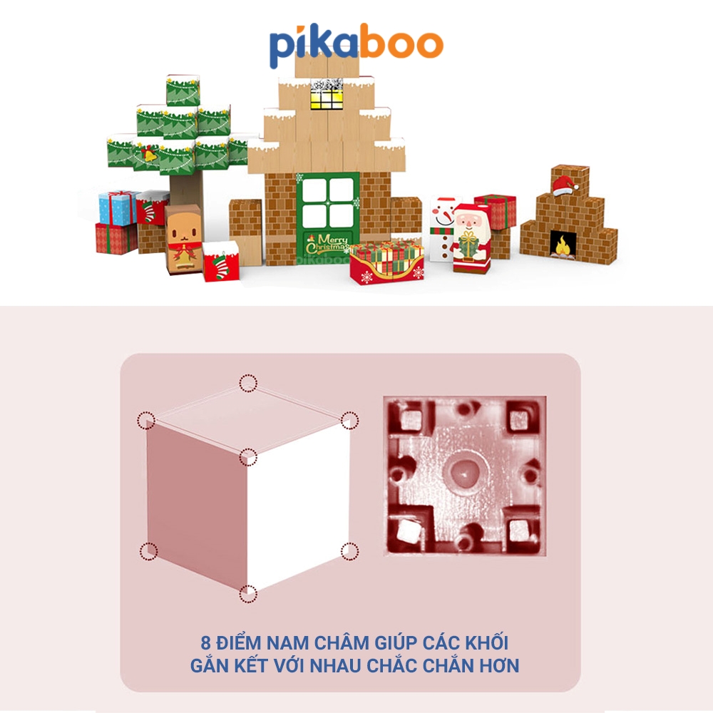 Bộ xếp hình khối nam châm hoạt cảnh Noel Pikaboo 68 chi tiết