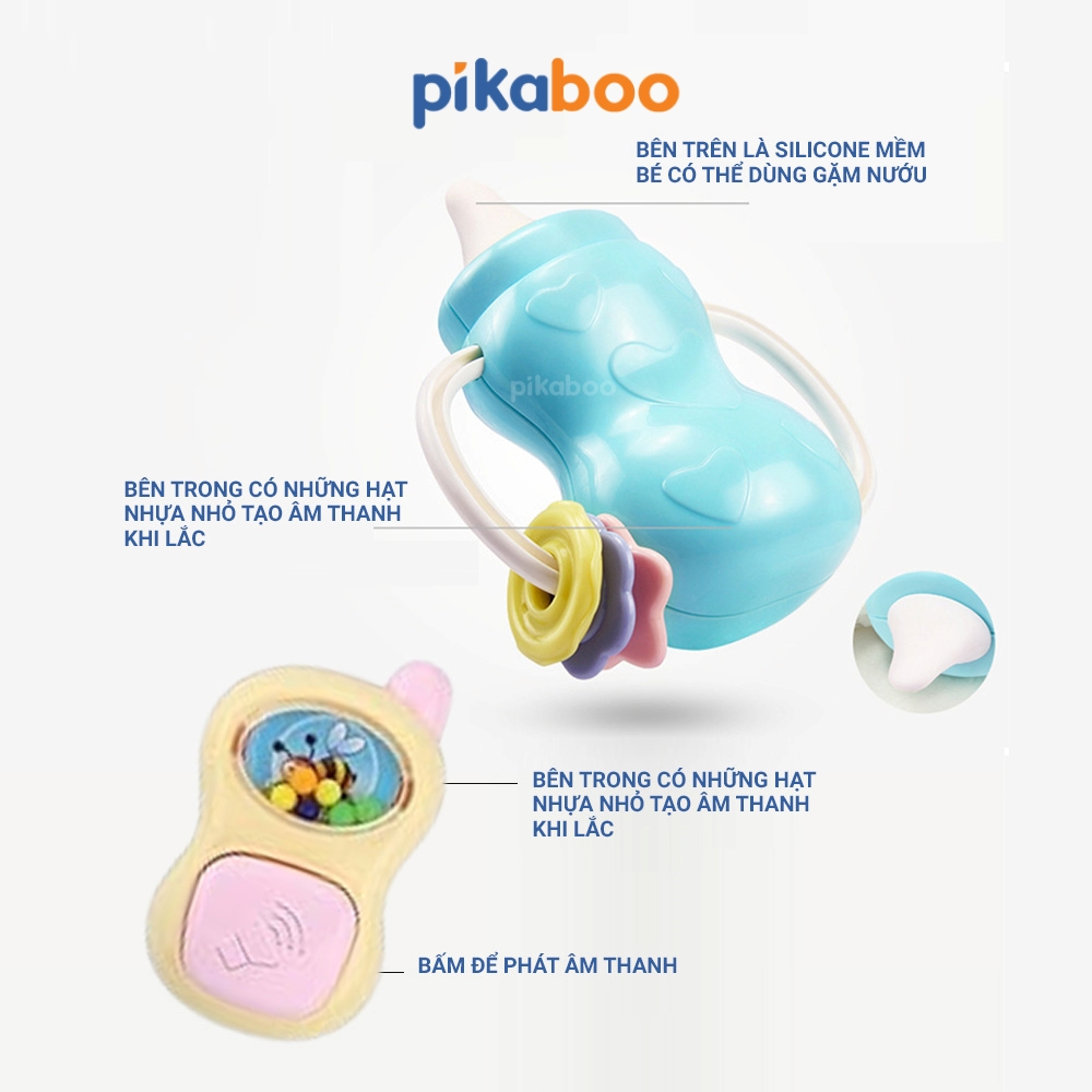 Bộ xúc xắc gặm nướu cao cấp 8 món Pikaboo, xúc xắc kết hợp silicone mềm cao cấp an toàn cho bé
