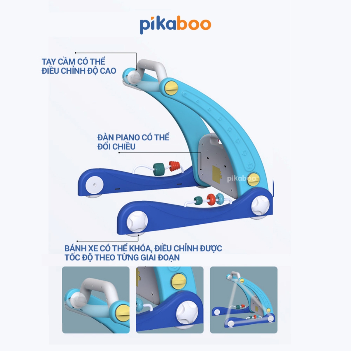 Đồ chơi thảm nhạc  2 trong 1 thảm nhạc kết hợp xe đẩy tập đi Pikaboo