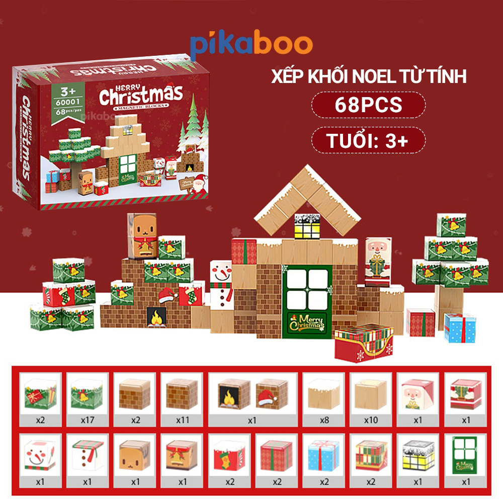 Bộ xếp hình khối nam châm hoạt cảnh Noel Pikaboo 68 chi tiết