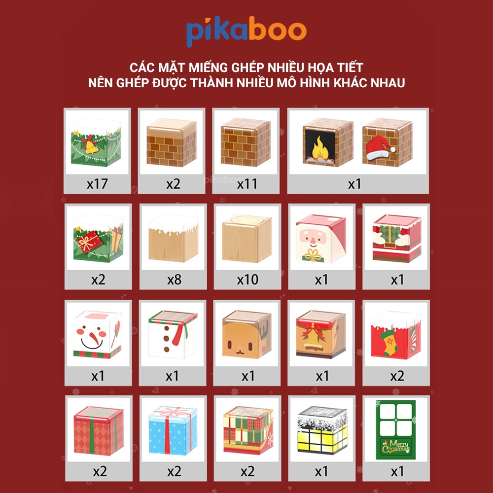 Bộ xếp hình khối nam châm hoạt cảnh Noel Pikaboo 68 chi tiết