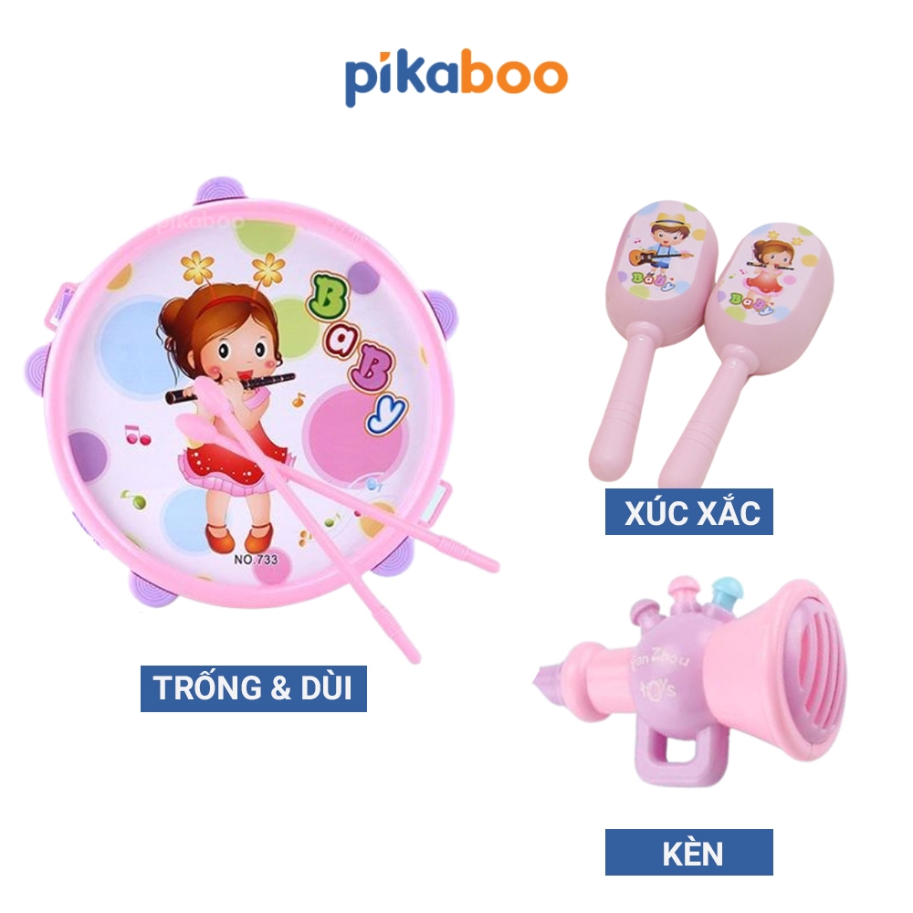 Đồ chơi trung thu bộ trống kèn Pikaboo có mẫu kèm xúc xắc và kèn, chất liệu nhựa an toàn cho trẻ