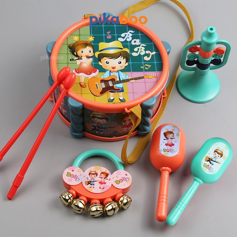 Đồ chơi trung thu bộ trống kèn Pikaboo có mẫu kèm xúc xắc và kèn, chất liệu nhựa an toàn cho trẻ